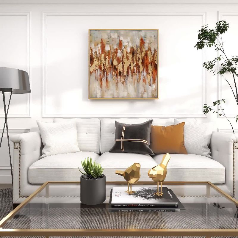 Canvas Abstract Framed Wall Art with Gold Frame Gold - Olivia & May: Elegant Decor, Vertical Orientation, Sawtooth Hanging