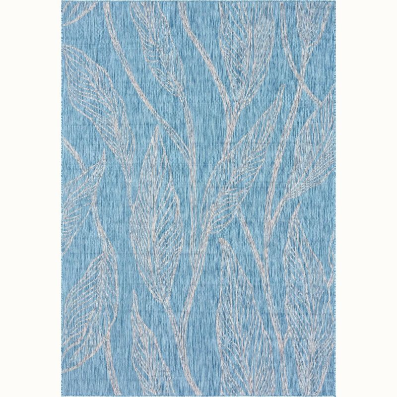 Unique Loom 8' 0 x 11' 4 Rectangle Indoor/Outdoor Botanical Light Aqua Area Rug