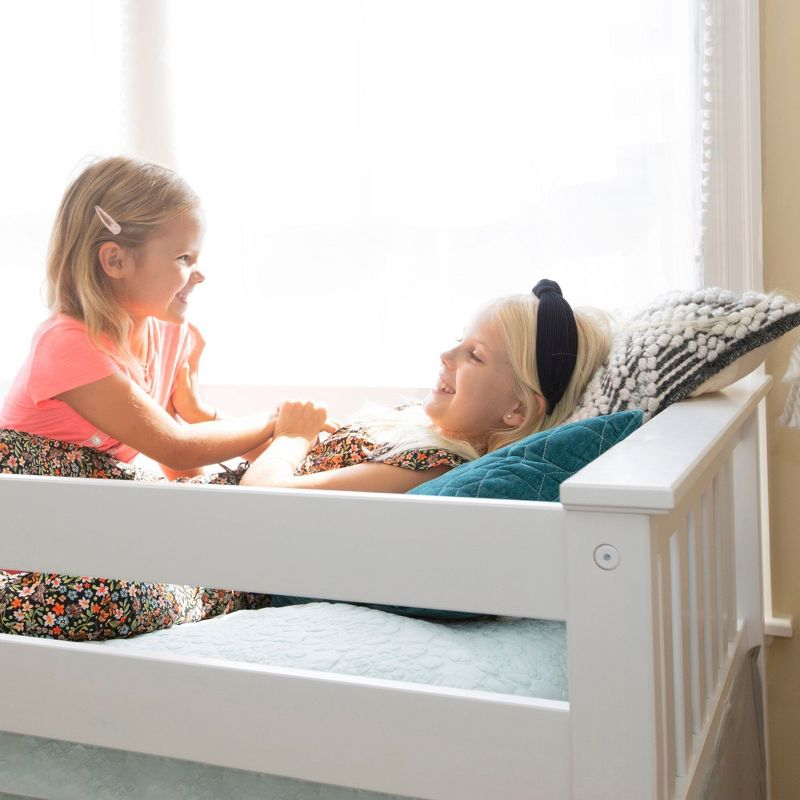 Max & Lily Solid Wood Twin over Twin Low Bunk Bed for Kids with Staircase, White