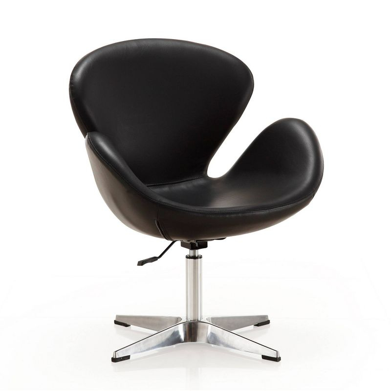 Set of 2 Raspberry Faux Leather Adjustable Swivel Chairs Black - Manhattan Comfort: Retro Chic, Steel Cross Legs