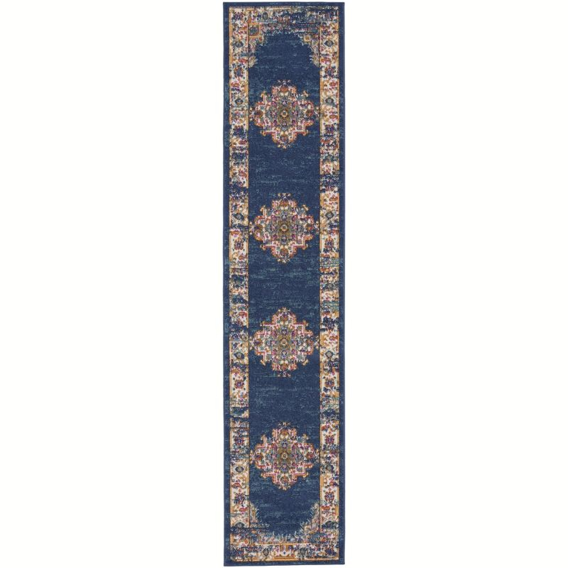 Nourison Passion Medallion Bohemian Indoor Rug Navy 2'2" x 10'