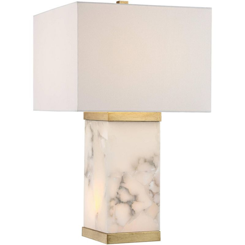Possini Euro Design Mindy Modern Table Lamp 24 3/4" High White Gray Alabaster with Nightlight Rectangular Shade for Bedroom Living Room House Bedside