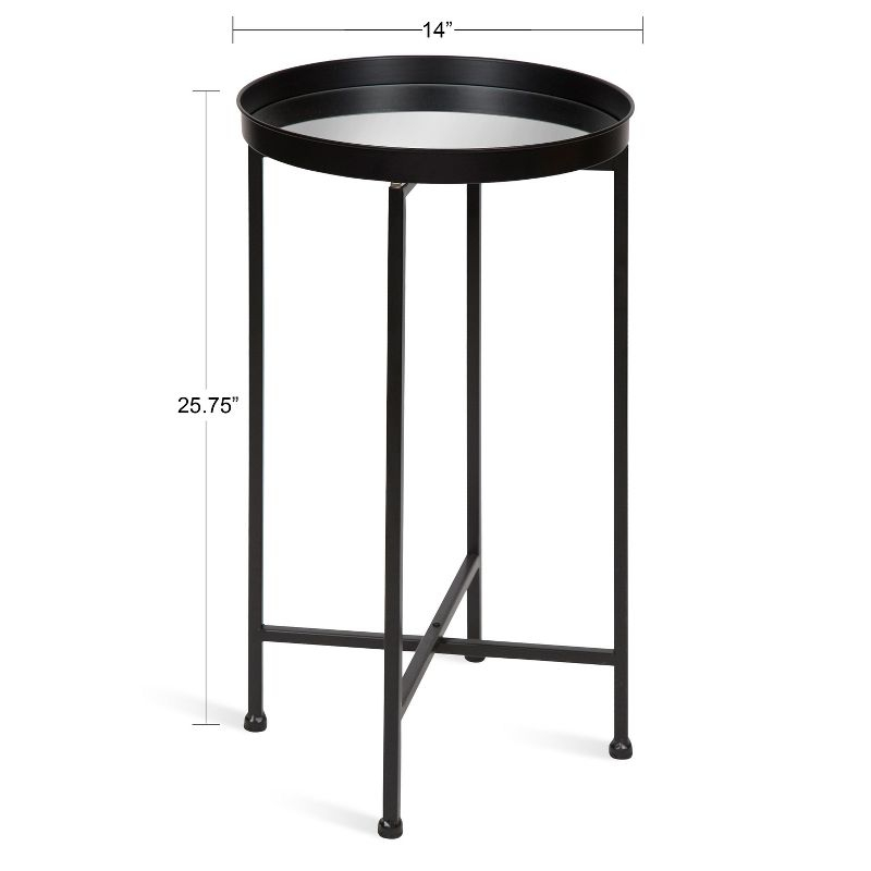 Kate and Laurel Celia Round Metal Tea Table, 14x14x25.75, Black and Mirror