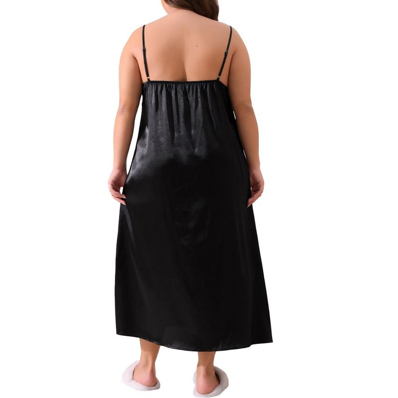 Agnes Orinda Women's Plus Size V Neck Sleeveless Cami Slip Satin Nightgowns Black 1X