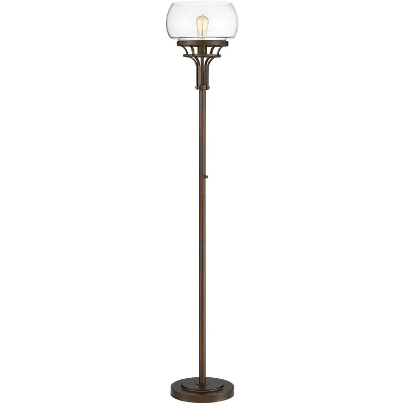 Franklin Iron Works Luz Industrial Torchiere Floor Lamp Standing 72 1/2" Tall Oil Rubbed Bronze Clear Glass for Living Room Bedroom Office House Home