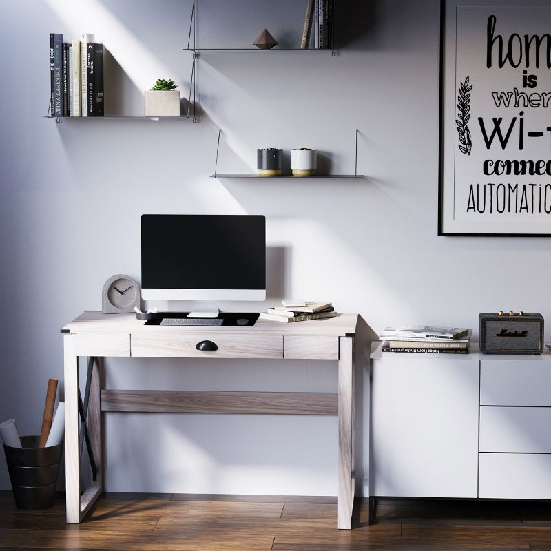 HOMCOM Home Office Computer Desk, Rustic Writing Desk, Farmhouse Workstation with Storage Drawer, X-Frame
