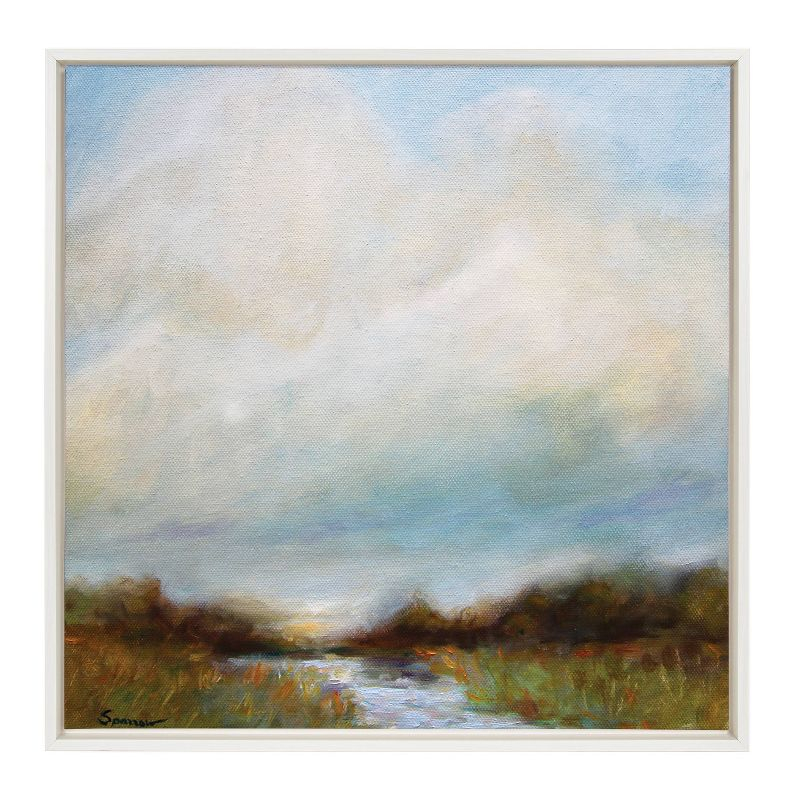 30" x 30" Sylvie Tranquility Framed Canvas by Mary Sparrow White - Kate & Laurel All Things Decor: Vertical Digital Art, Plastic Frame