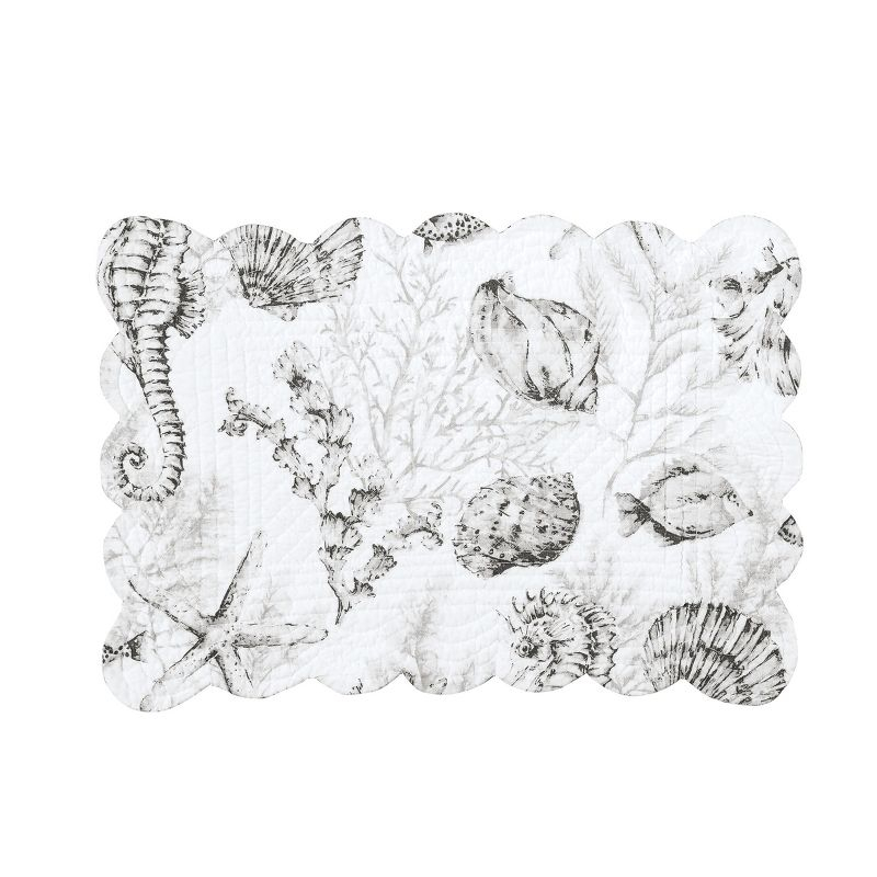 C&F Home 13" x 19" Fenwick Isle Gray Rectangle Cotton Quilted Scalloped Coastal Placemats, Set of 6