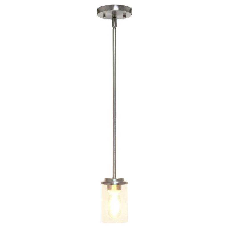 1-Light 5.75" Minimalist Industrial Farmhouse Adjustable Hanging Clear Cylinder Glass Pendant Metallic Silver - Lalia Home: UL Listed, E26 Base