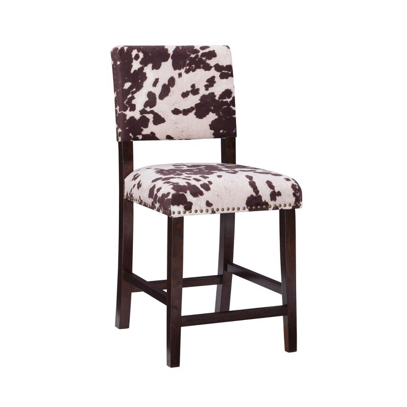 Linon 24" Corey Microfiber Upholstery Counter Height Barstool Cow print : Farmhouse Style, Wood Frame, Footrest