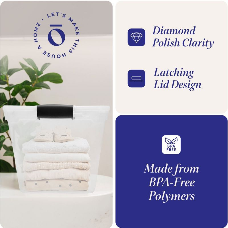 Homz 31 Quart Secured Seal Latch Extra Large Single Clear Stackable Storage Container Tote with Grey Handles for Home, Garage, or Basement, 4 Count