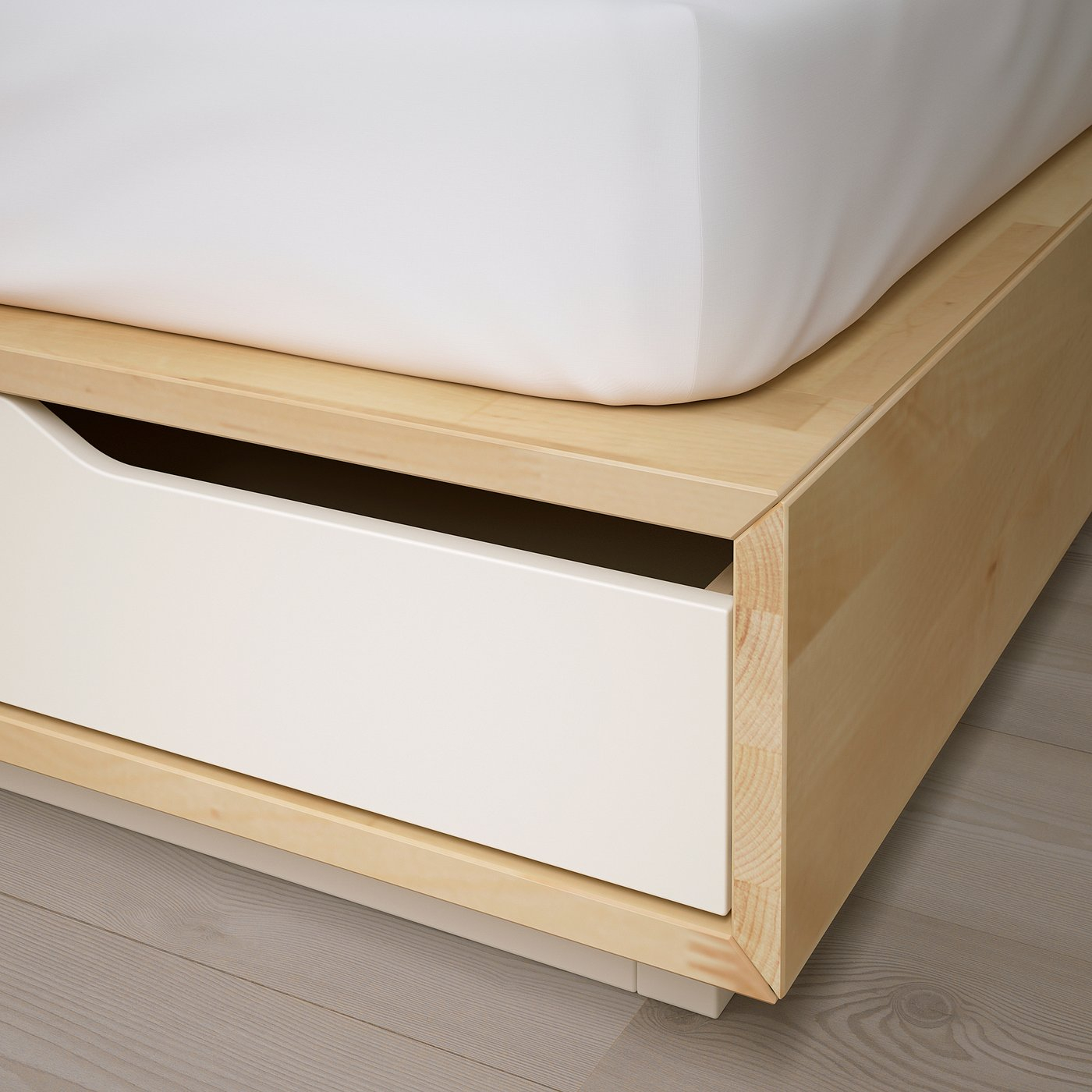MANDAL Bed frame with storage - birch/white Queen