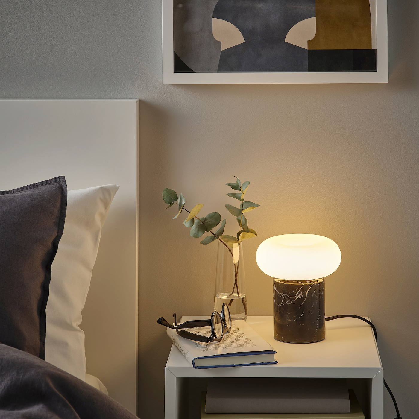 MARKFROST / MOLNART Table lamp with LED bulb - black/marble black