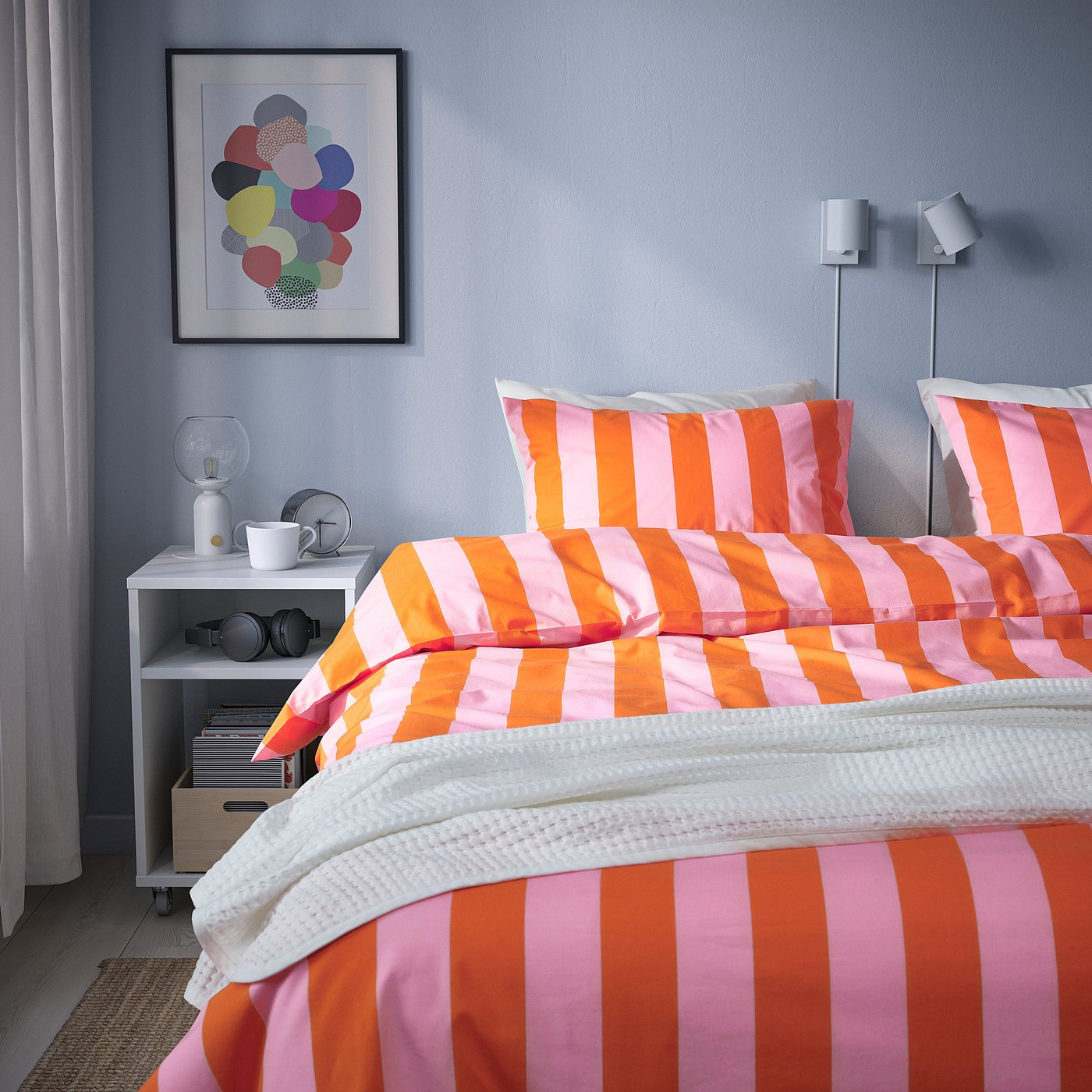SLÅNHÖSTMAL Duvet cover and pillowcase(s) - orange/pink/stripe King