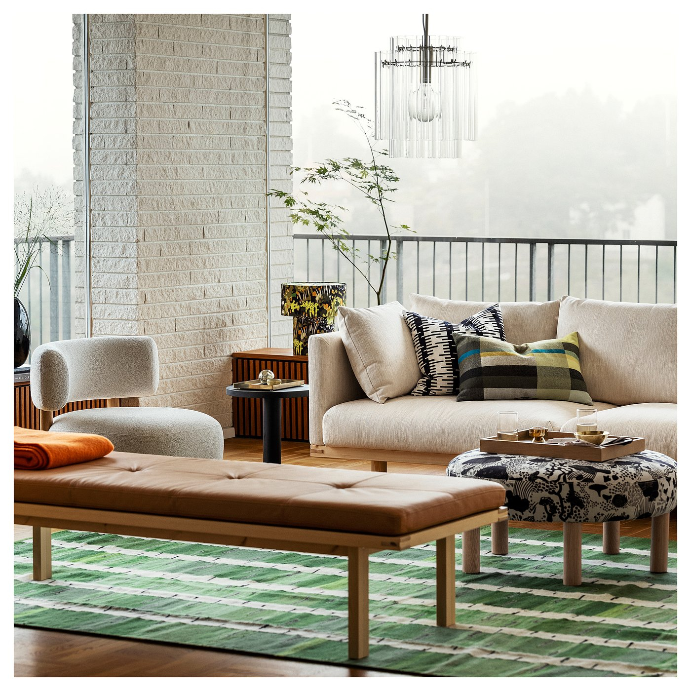 STOCKHOLM 2025 Rug, flatwoven - green/white/black handwoven 5 ' 7 "x7 ' 10 "