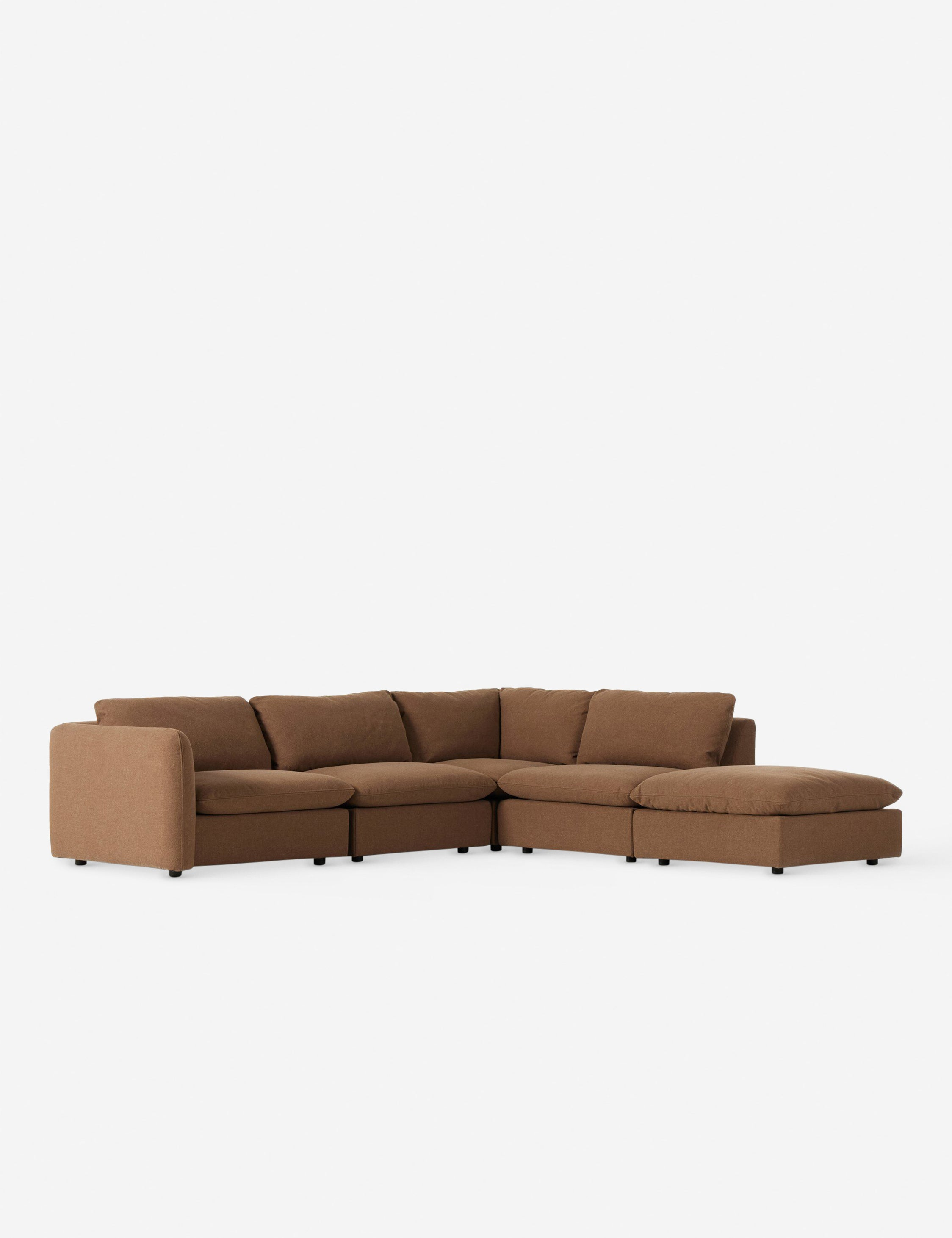 Verbena 4-Piece Sectional Sofa With Ottoman - Brown Performance Linen / Right-Facing