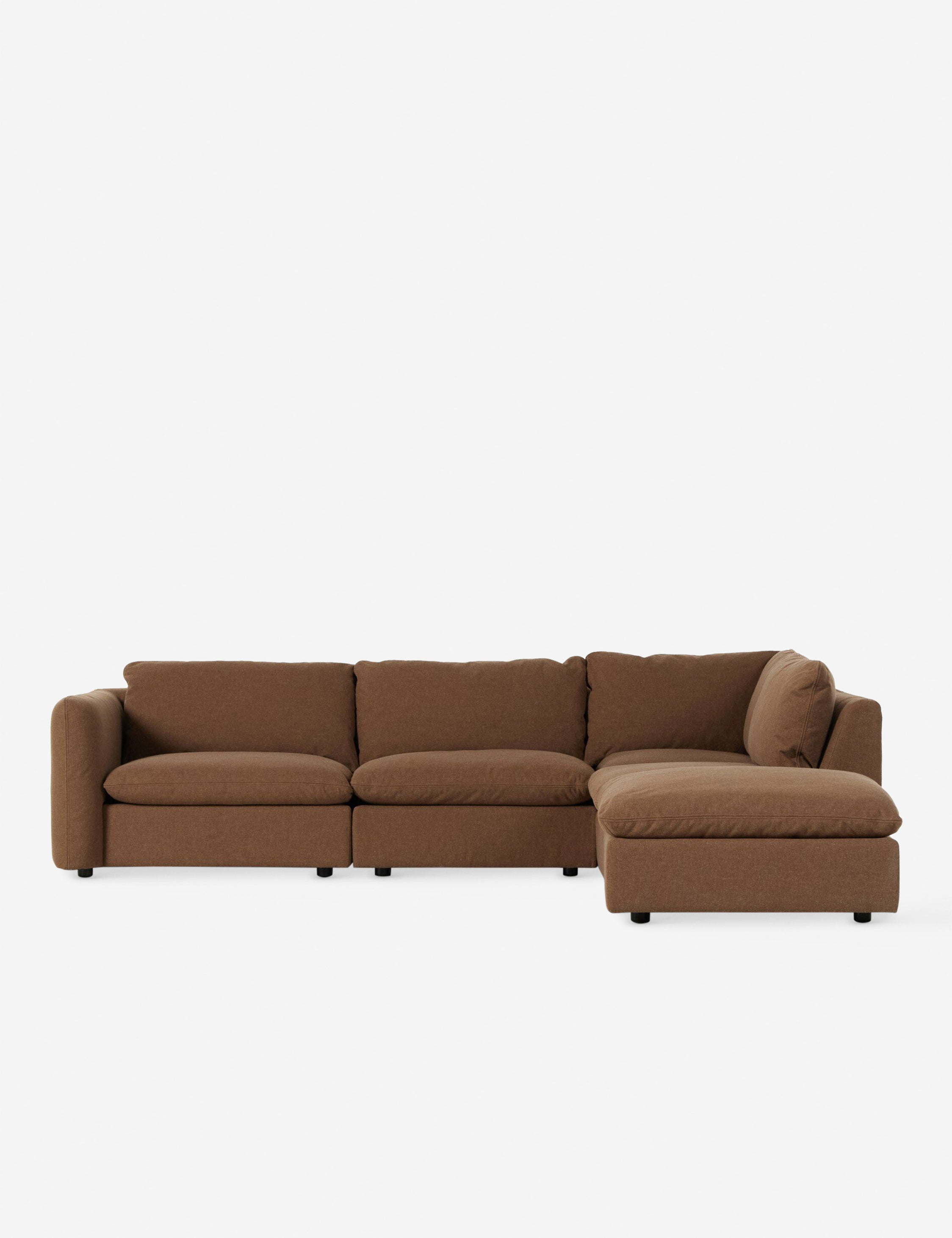 Verbena 4-Piece Sectional Sofa With Ottoman - Brown Performance Linen / Right-Facing