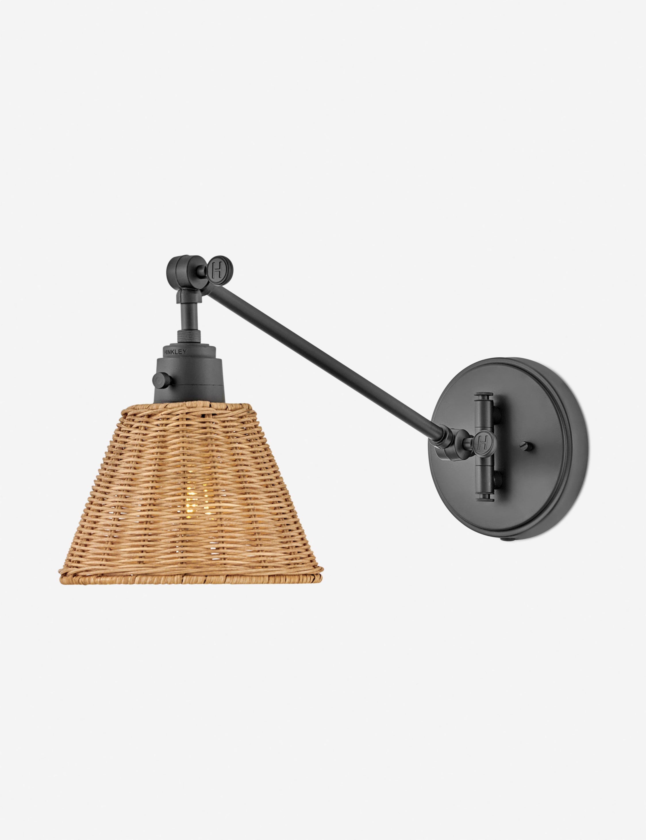 Lennon Plug-In Task Sconce - Black and Natural Rattan