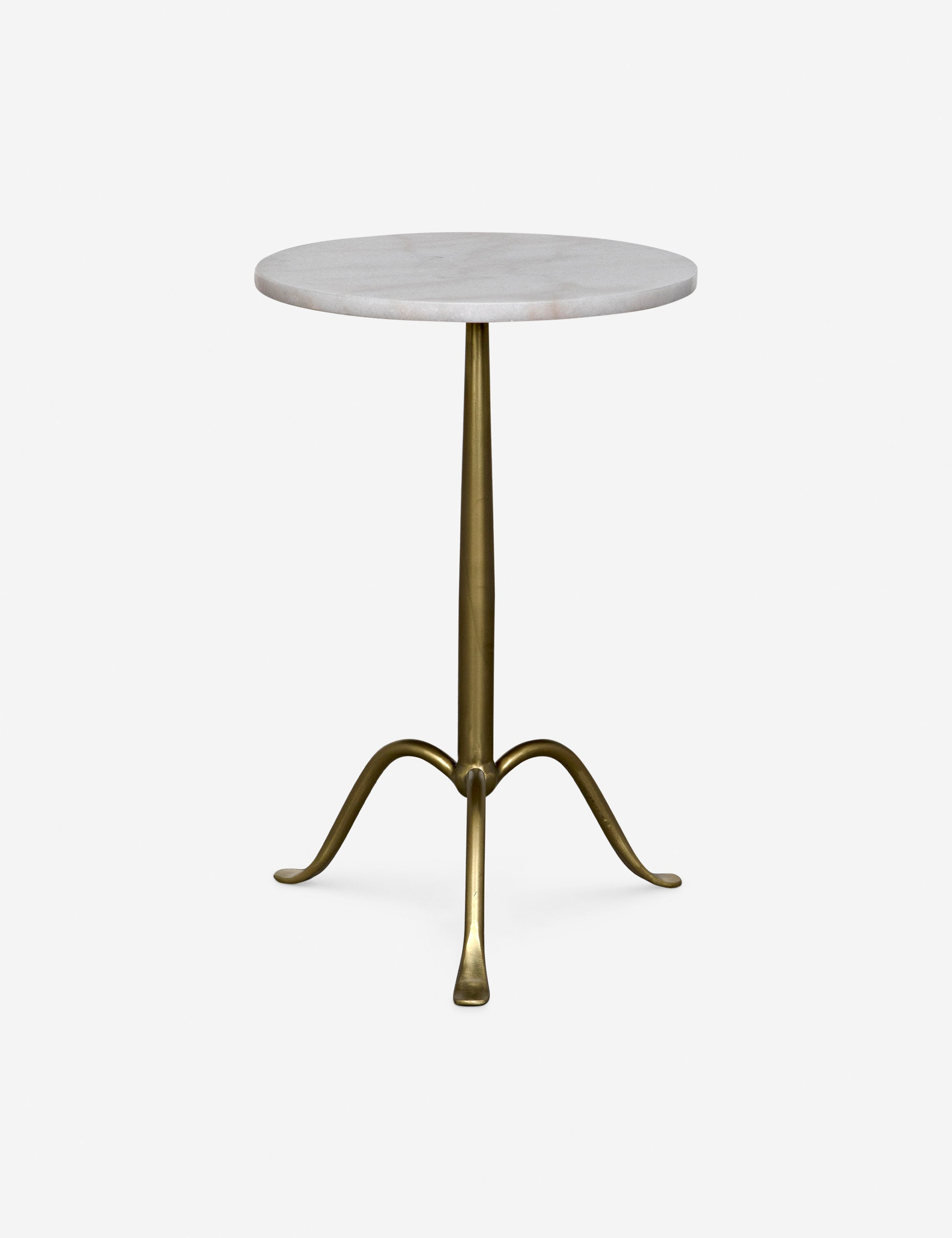 Alfano Round Side Table - Antique Brass and White Marble
