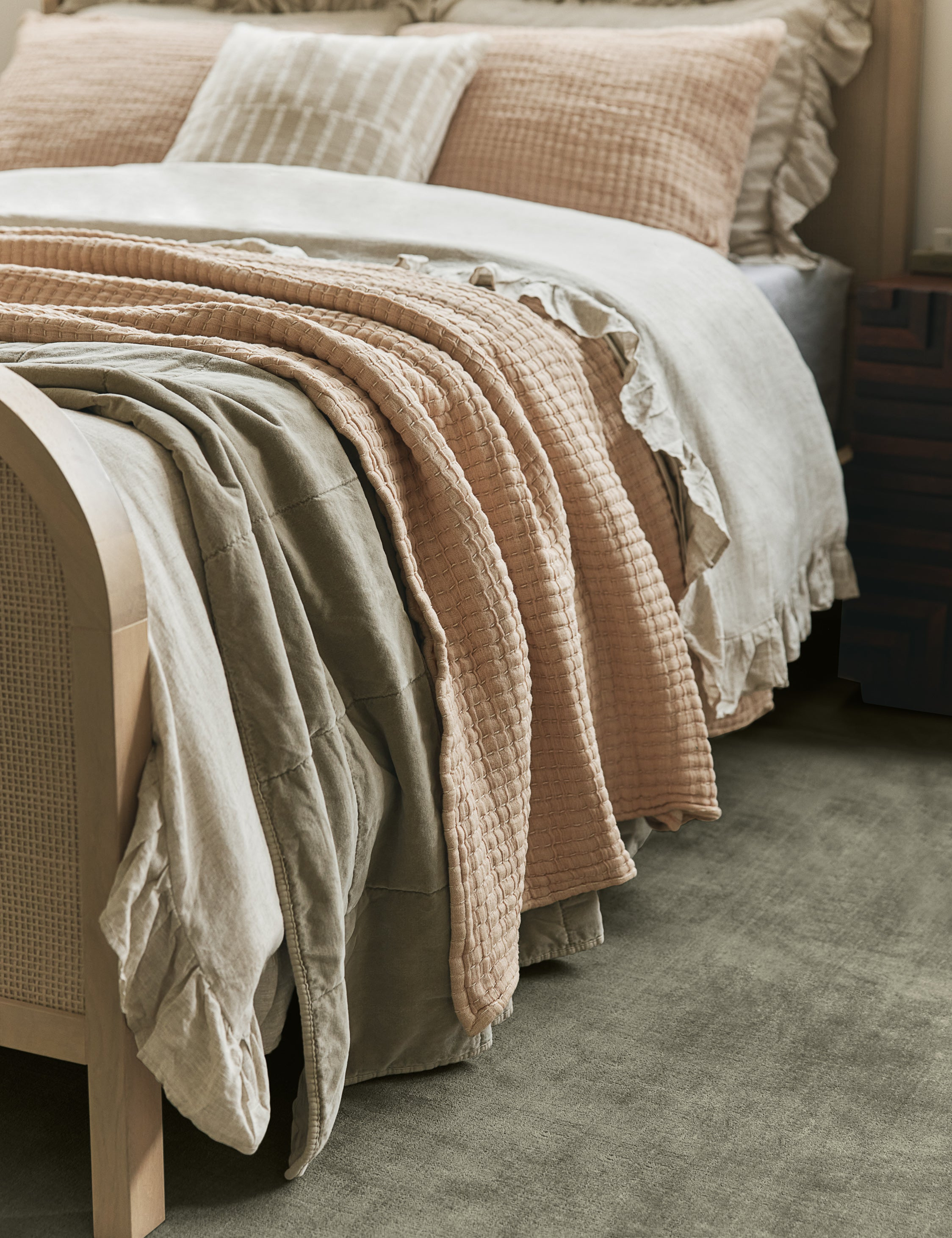 Amsterdam Cotton Velvet Coverlet by Pom Pom at Home - Natural / Queen