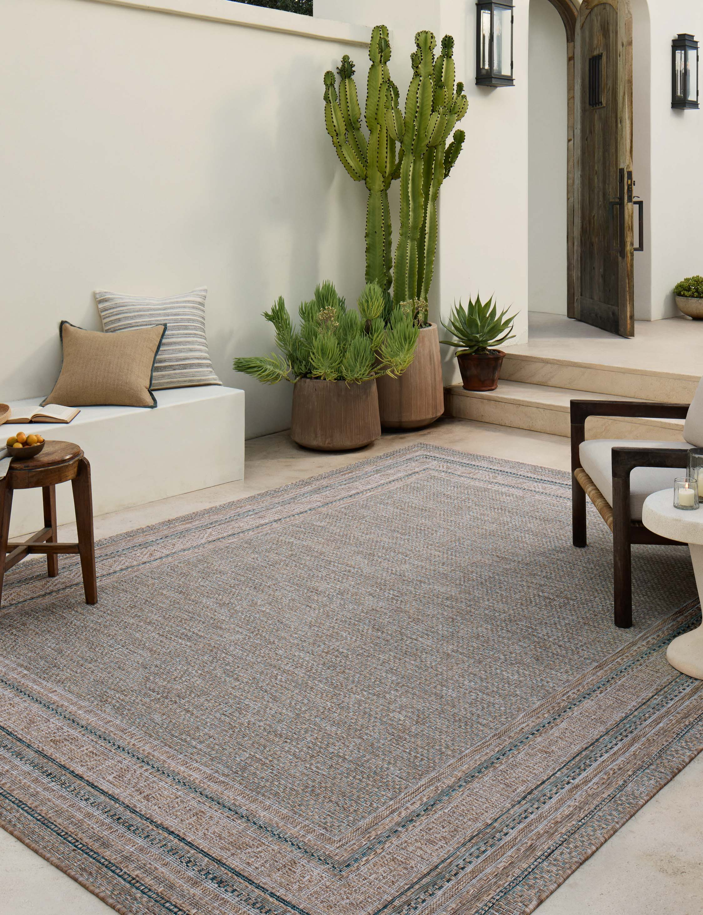 Topanga III Indoor / Outdoor Rug by Amber Lewis x Loloi - Natural and Teal / 6'7" x 9'4"