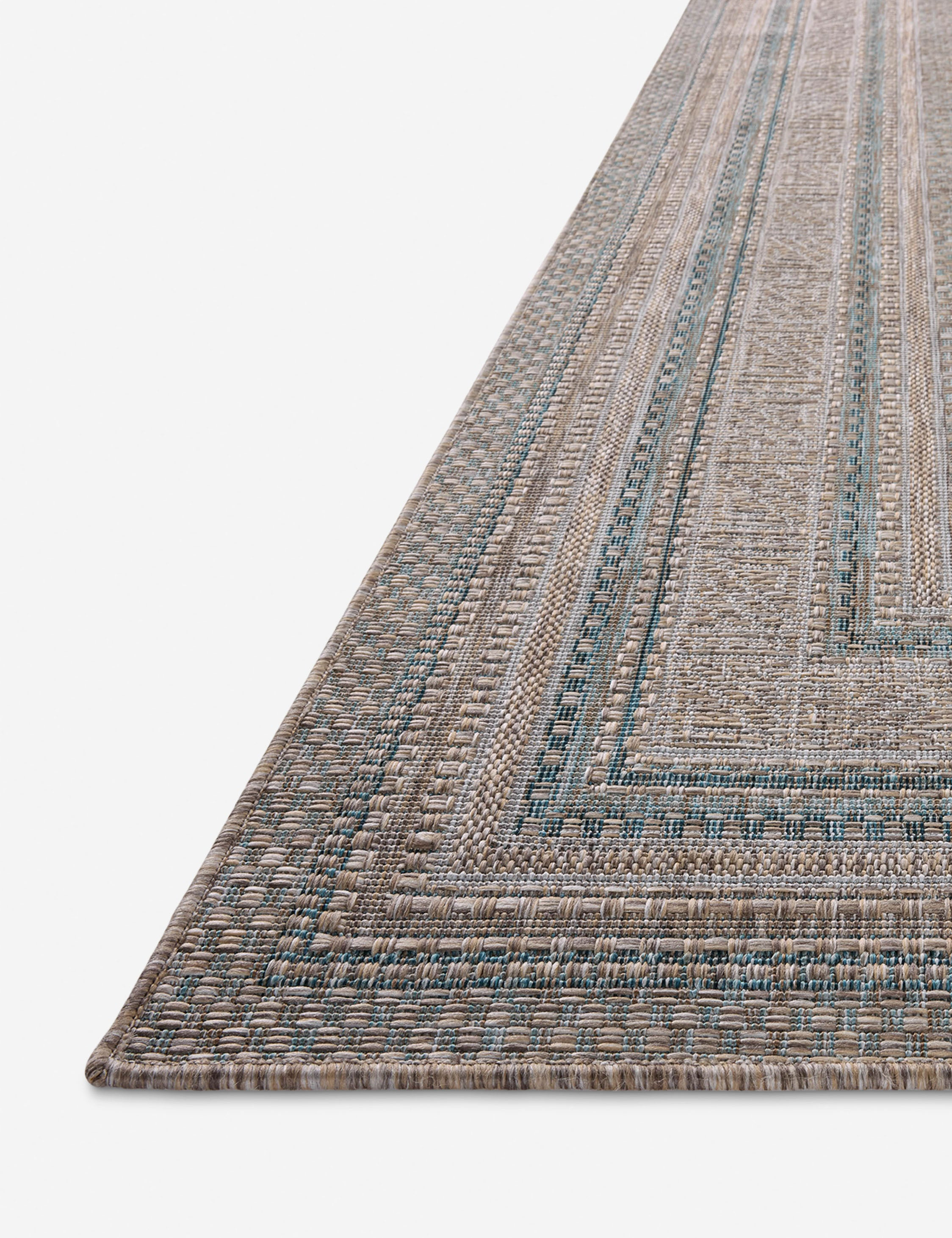 Topanga III Indoor / Outdoor Rug by Amber Lewis x Loloi - Natural and Teal / 6'7" x 9'4"