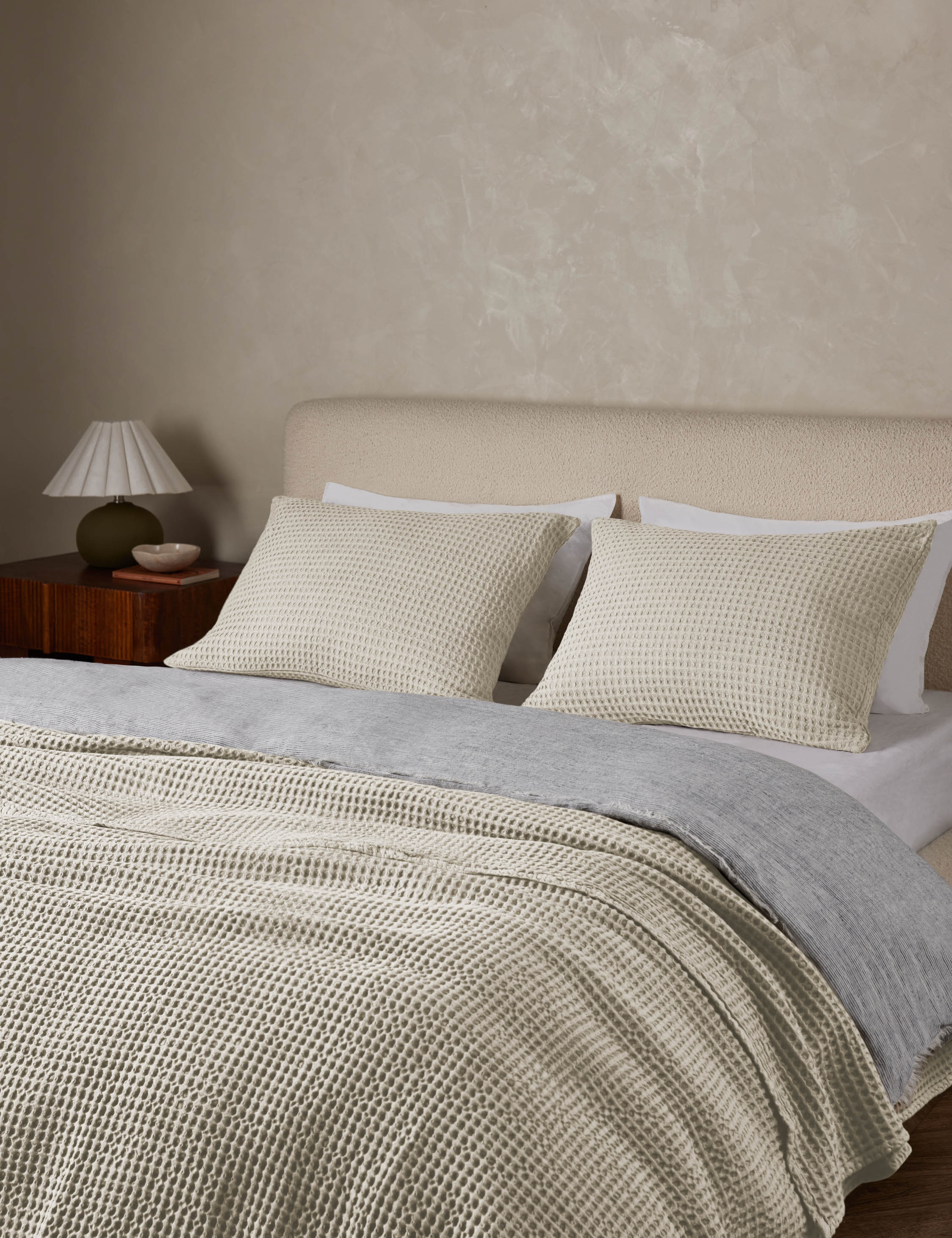Zuma Cotton Waffle Weave Blanket by Pom Pom at Home - Cream / King
