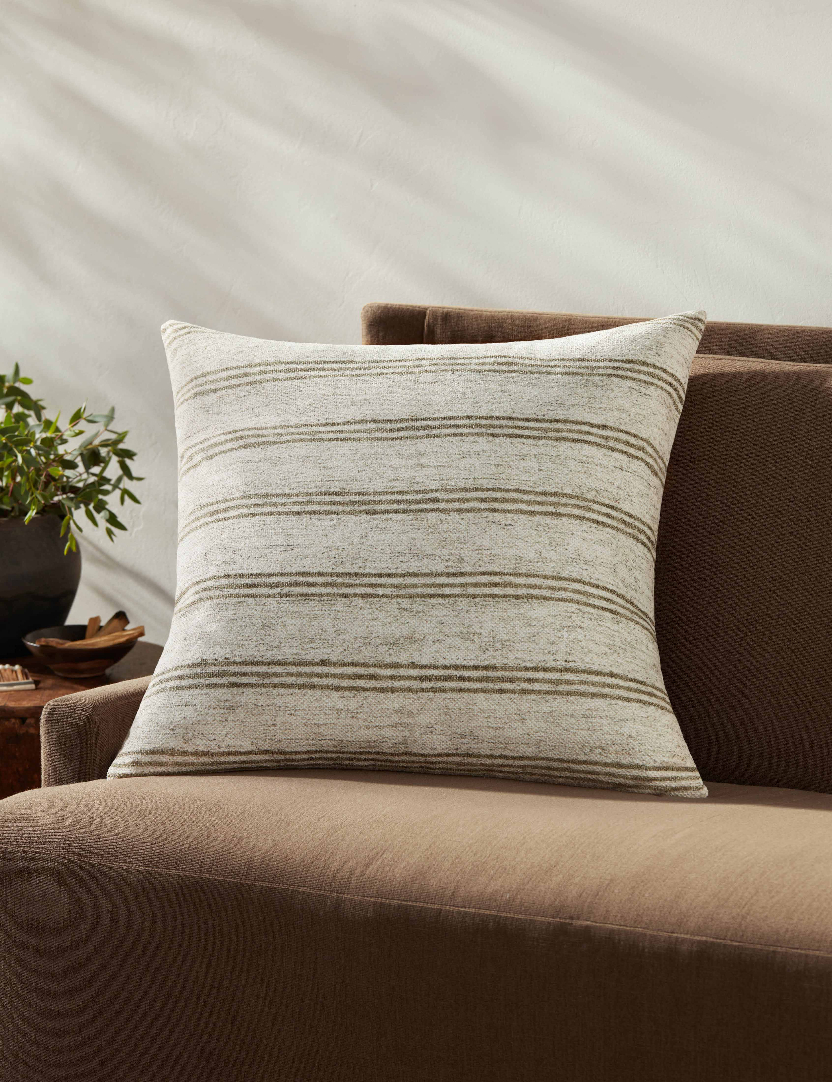 Zephyr Pillow by Amber Lewis x Loloi - Ivory and Olive / 22" x 22" / Polyester