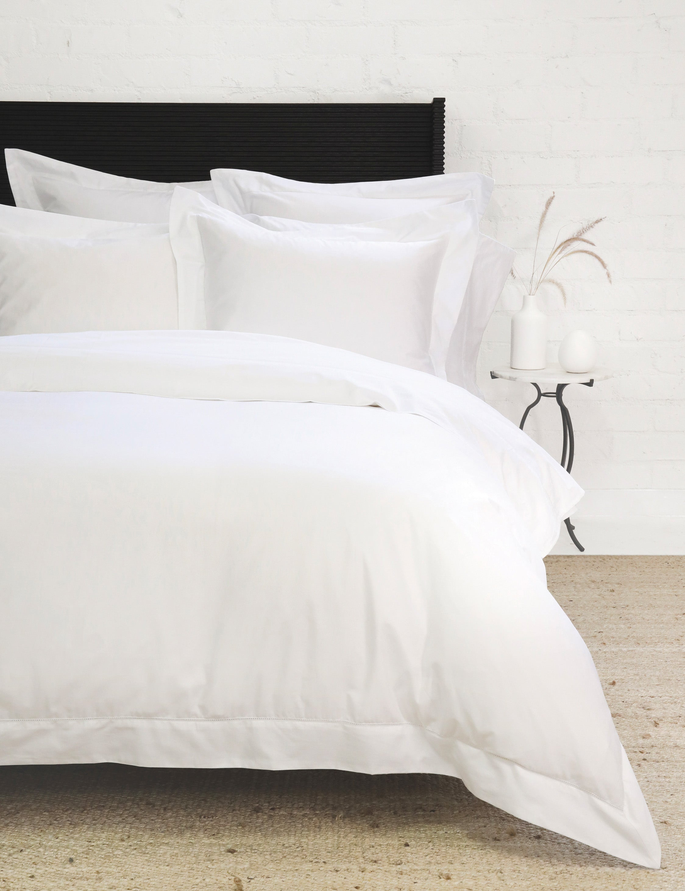 Classico Hemstitch Cotton Sateen Duvet Set by Pom Pom at Home - White / Twin