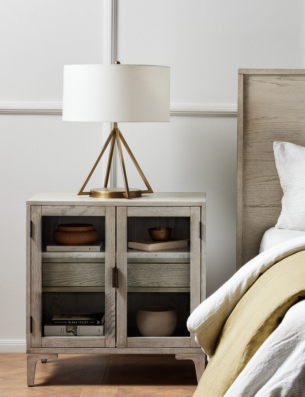 Viggo Vintage White Oak Rustic 1-Drawer Cabinet Nightstand