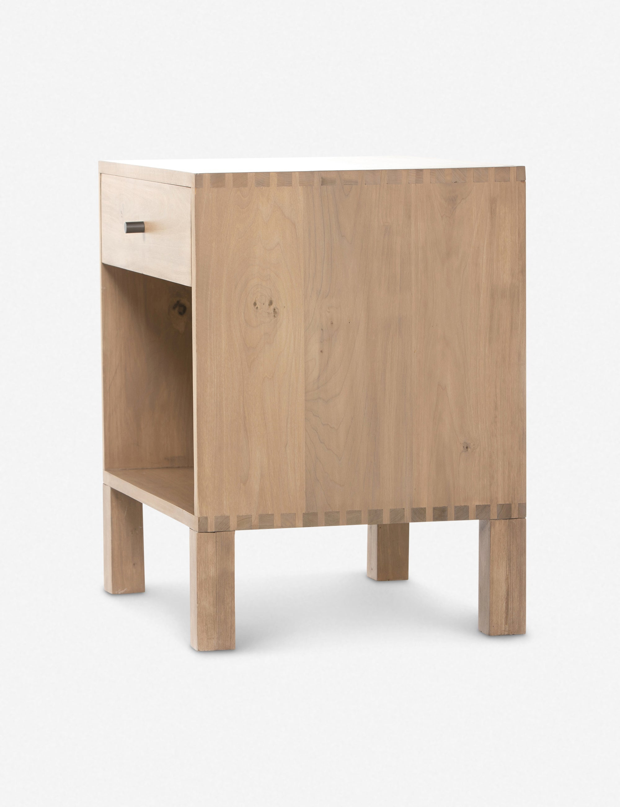 Isador Cubed Nightstand in Dry Wash Poplar with Iron and Leather Accents