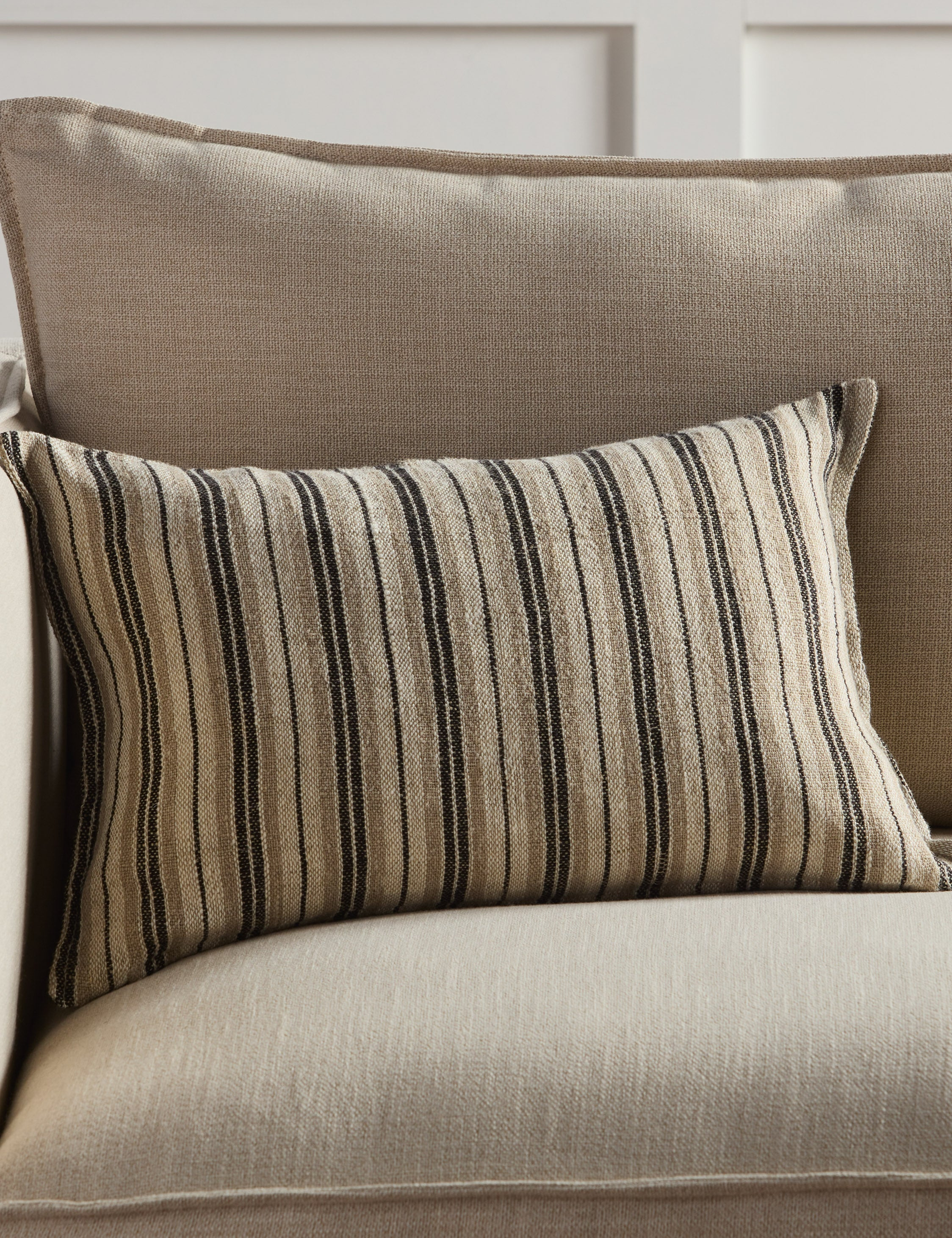 Baptiste Linen Pillow - Brown and Cream / Lumbar / Polyester