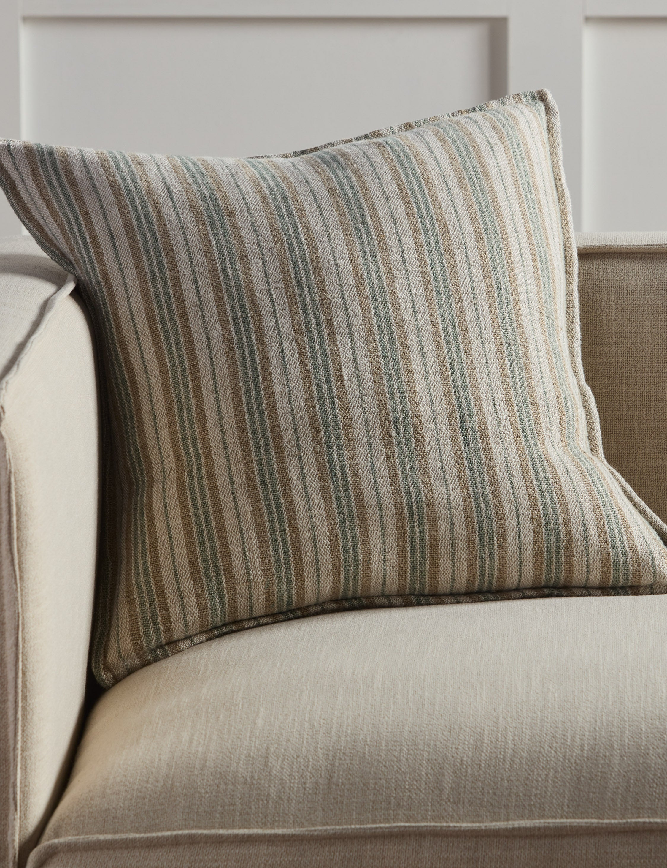 Baptiste Linen Pillow - Cream and Mint / Square / Polyester