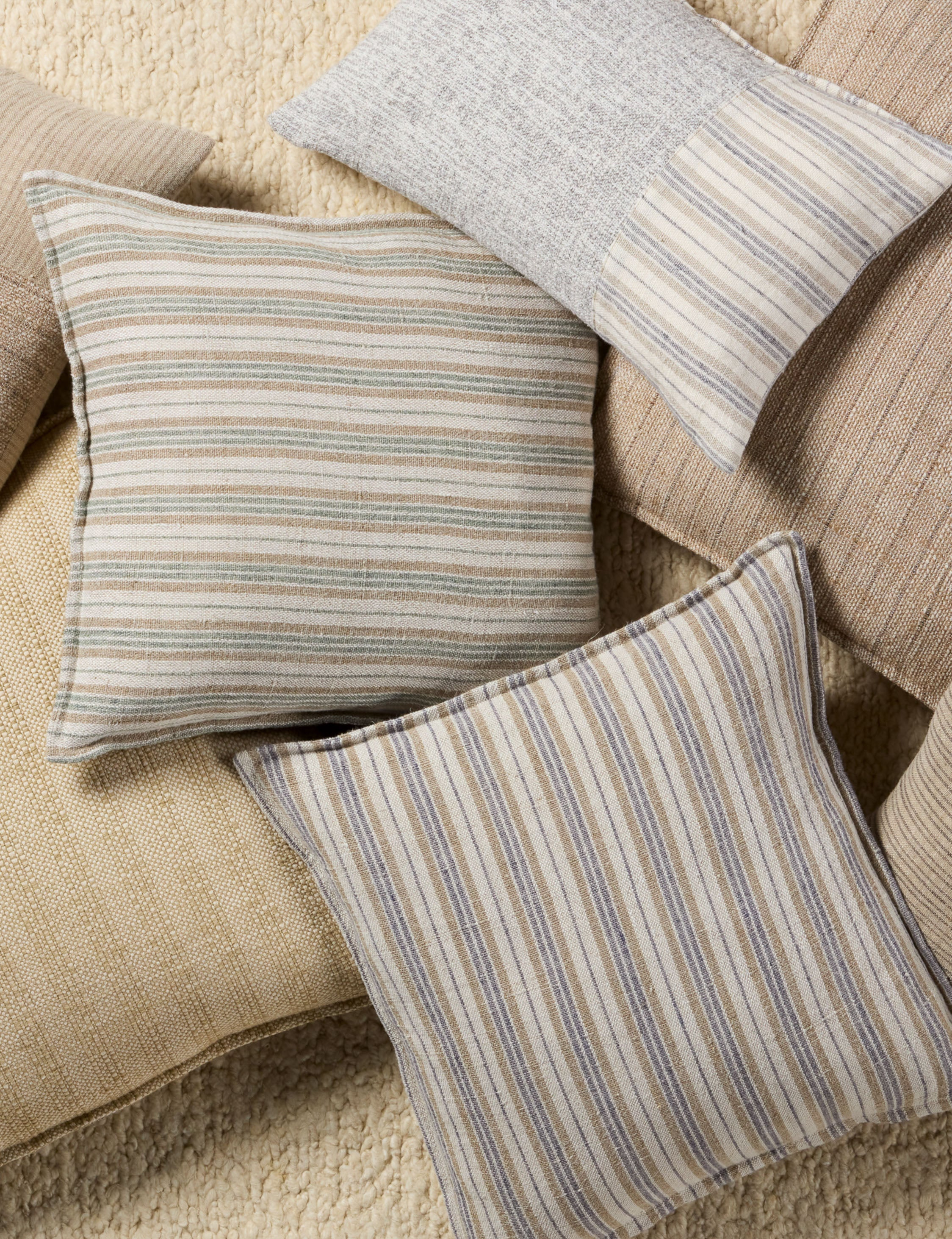 Baptiste Linen Pillow - Cream and Mint / Square / Polyester