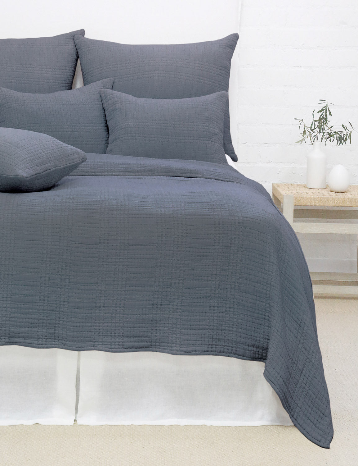 Arrowhead Textured Cotton Blanket by Pom Pom at Home - Slate / Queen
