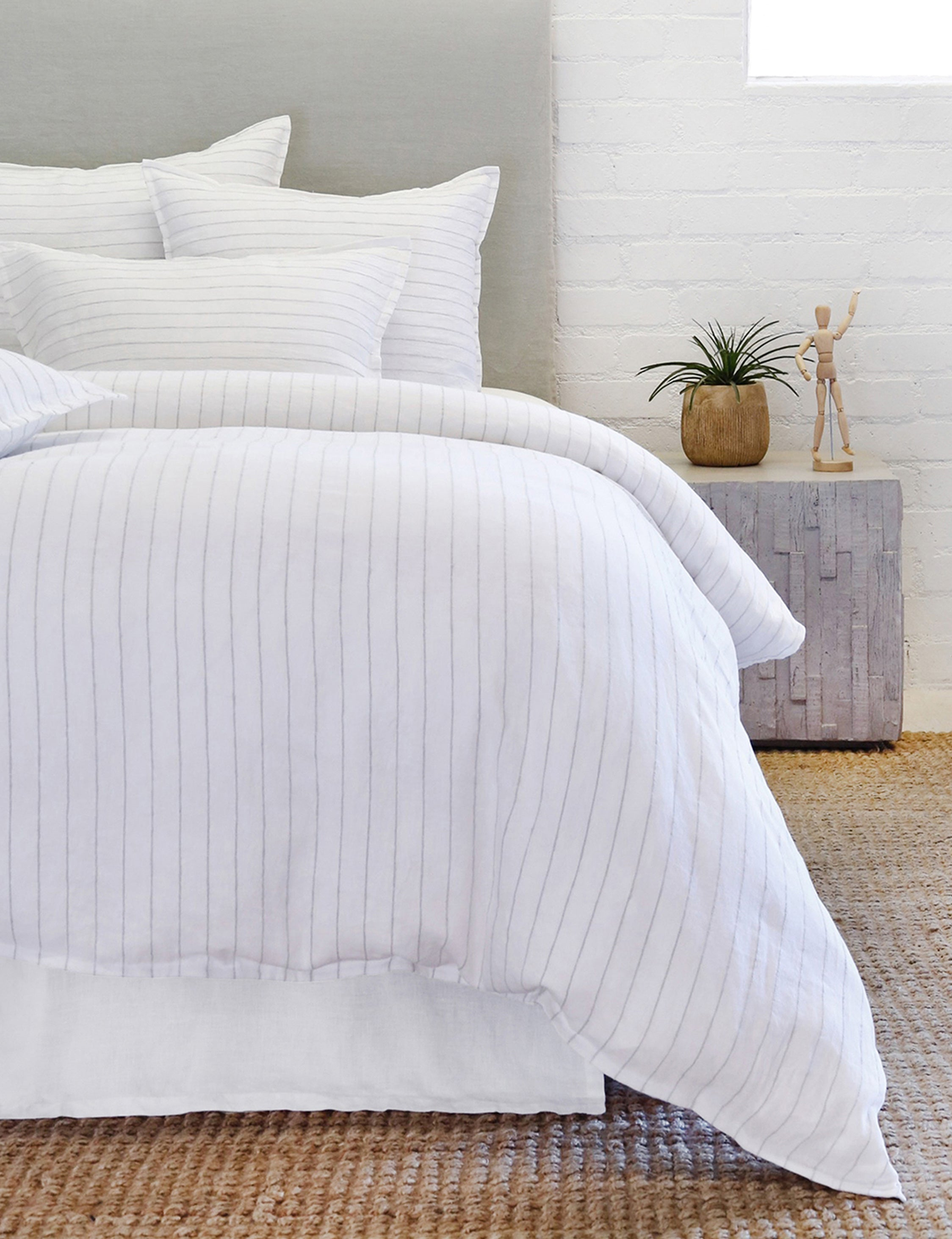 Blake Linen Duvet by Pom Pom at Home - White and Ocean / Queen