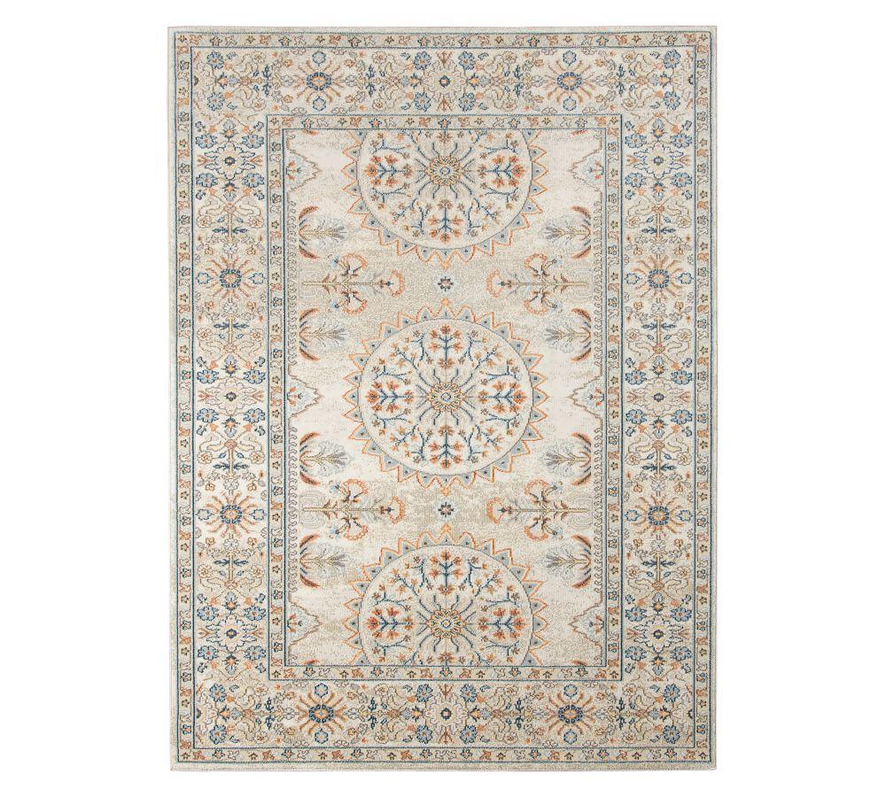 Bohemian 9x12 Area Rug Beige Polypropylene Rectangle Low Pile Bordered Pattern Rugs for Living Room Dining Room Bedroom