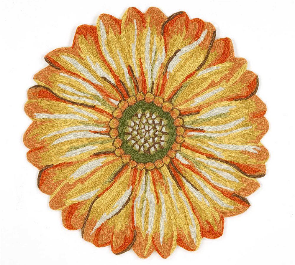 Handmade Ivory Sunflower Round Wool-Blend Tufted Rug 5'