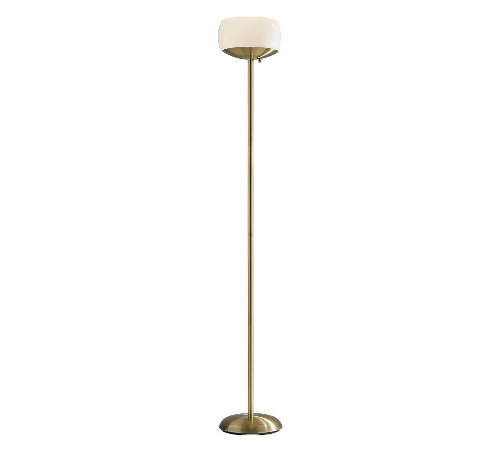 Jessica 300W Torchiere Antique Brass - Adesso: ETL Listed, Dimmable Glass Shade, Metal Body, No Tools Assembly