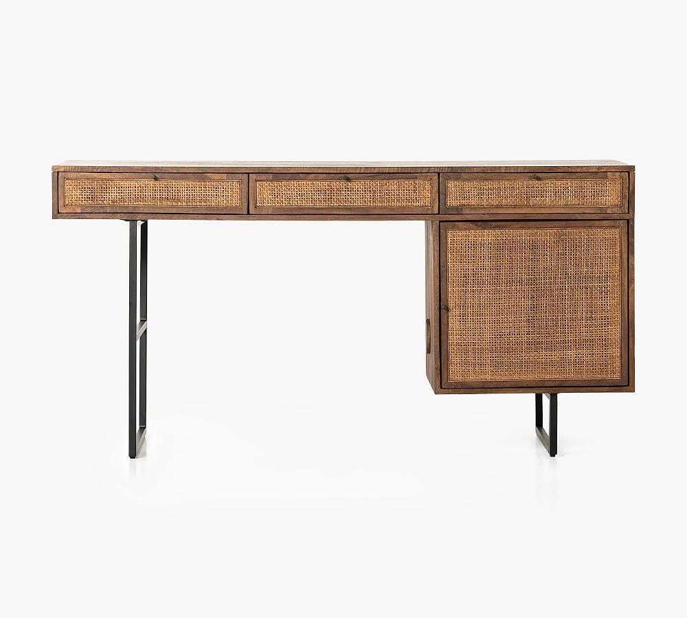 Carmel Brown-Washed Mango Wood Executive Desk with Cane Accents