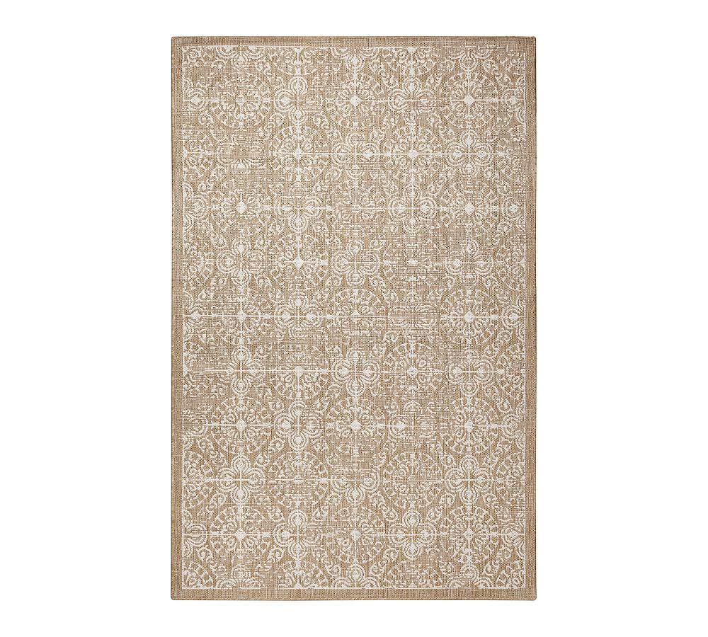 Antique Tile Sand Square Synthetic Flat Woven Rug