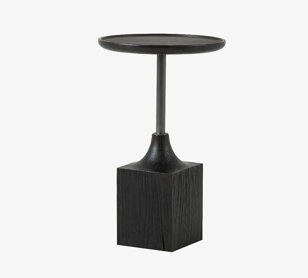 Ebony Oak and Iron Round Accent Table with Bluestone Top