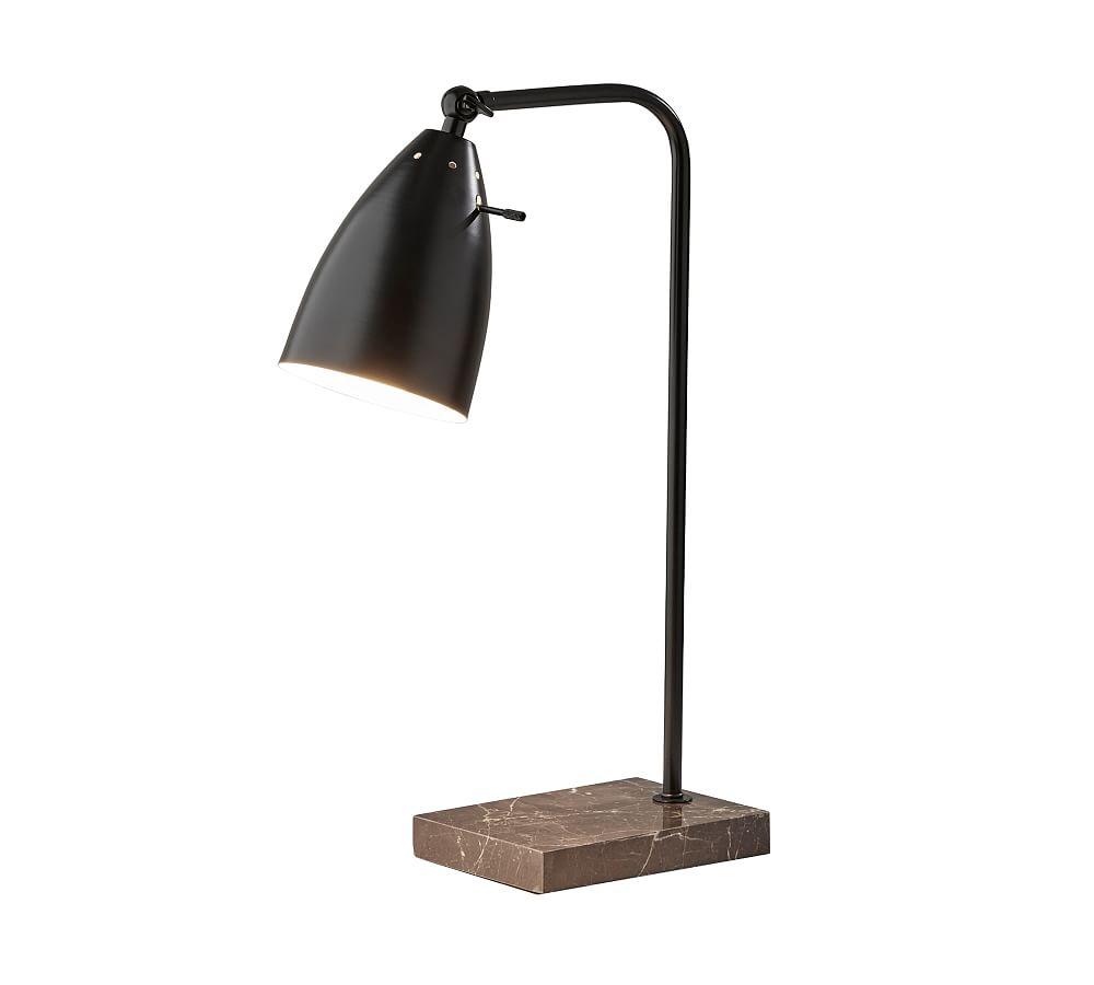 Matte Black Adjustable Desk Lamp with Brown Marble Base