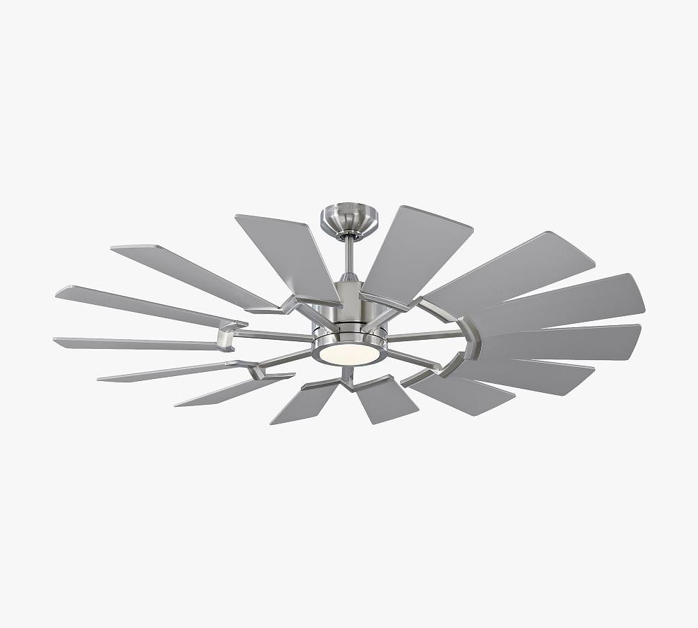 Prairie II 52" Brushed Steel Windmill-Inspired Ceiling Fan with LED Light