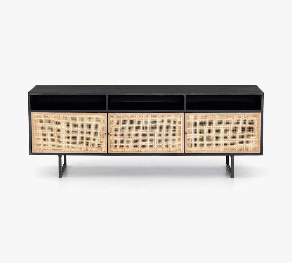 Carmel 65'' Black Wash Contemporary Mango Wood Media Console with Cabinet