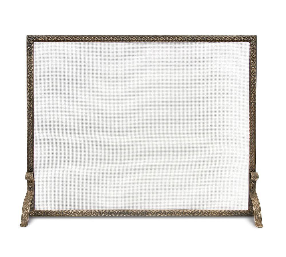 Bay Branch Embossed Antique Brass Single Panel Fireplace Screen