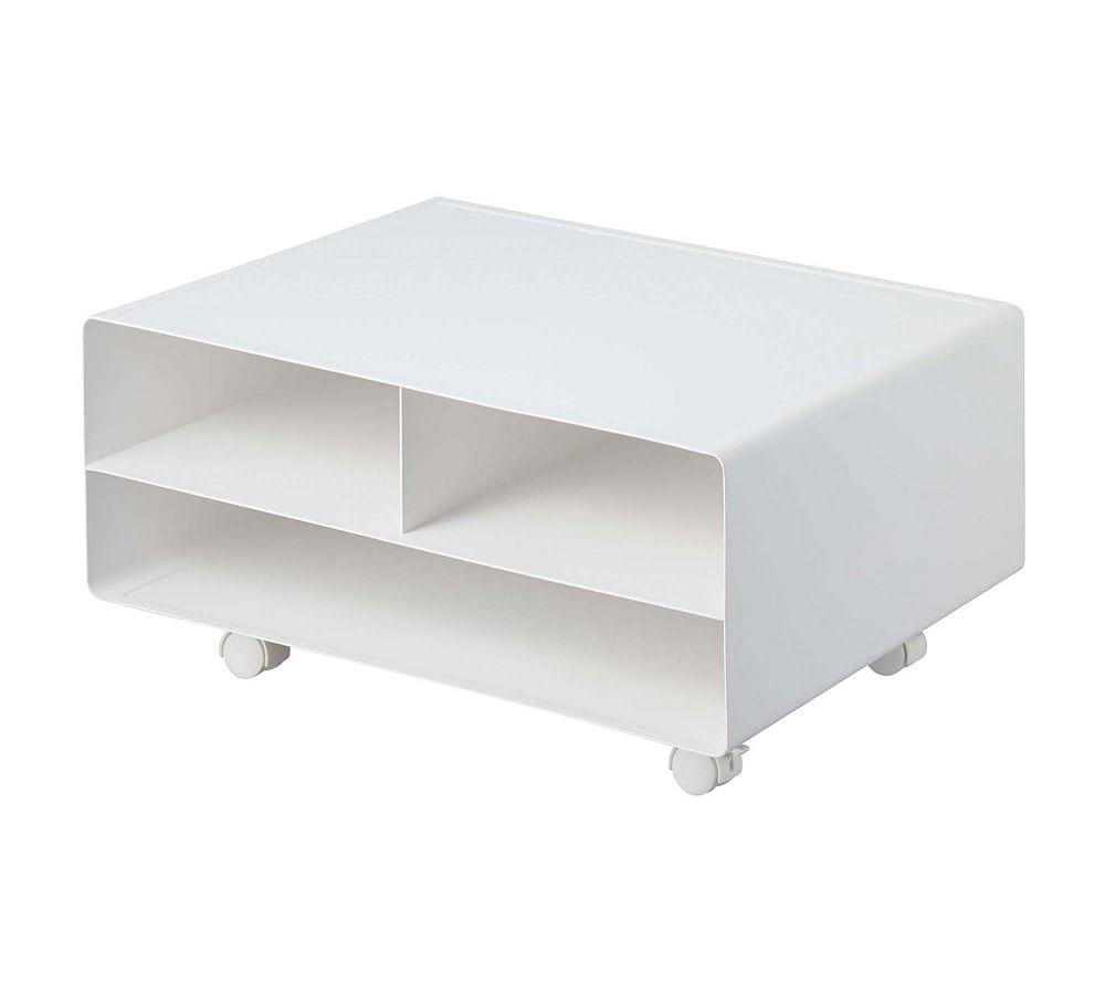 Yamazaki Modern White Steel Desktop Printer Stand with Wheels