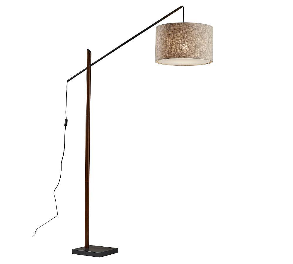 Mid-Century Modern Black Walnut Arc Adjustable Floor Lamp