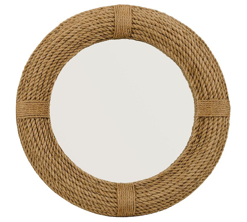 Coastal Charm Wood and Rope 37" Round Wall Mirror