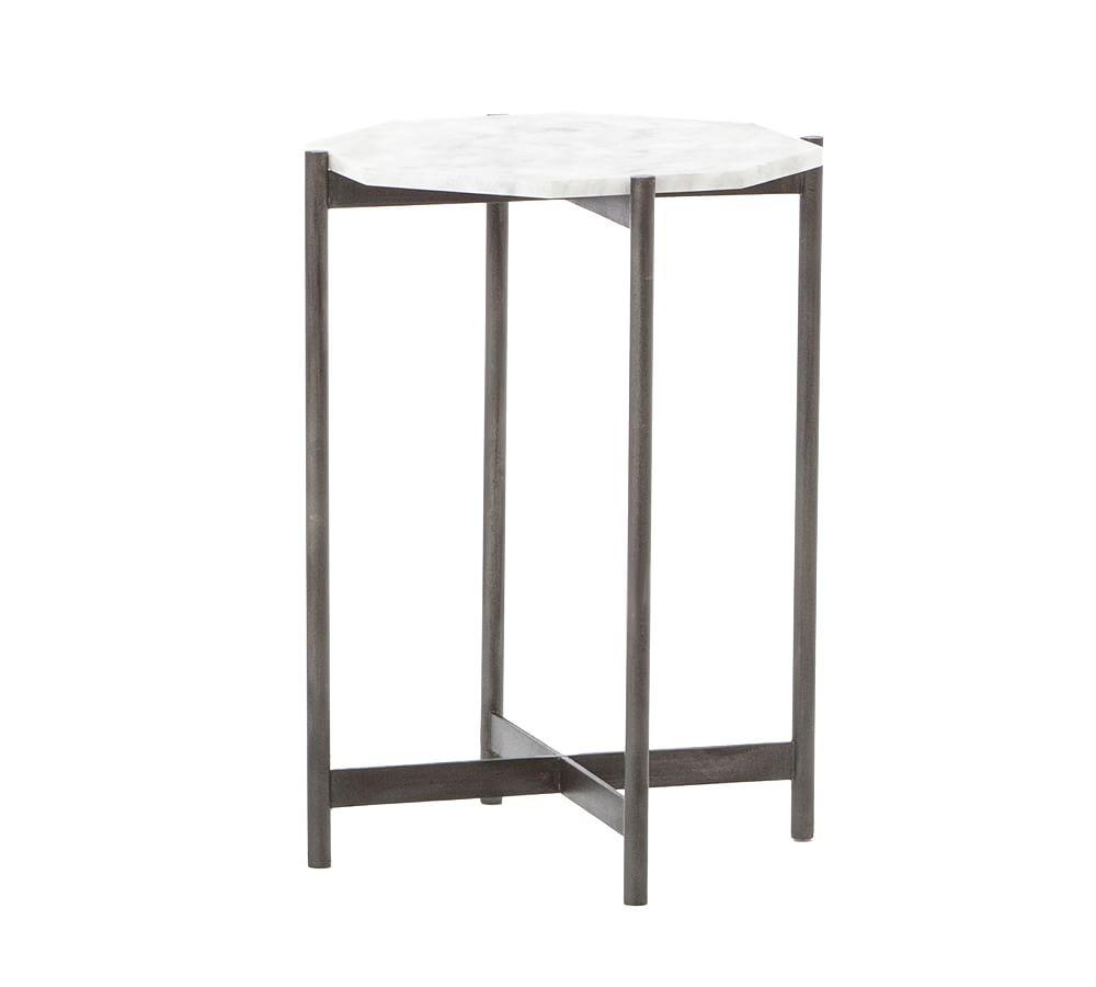 Montague 22'' Round Gray Marble and Metal Contemporary Side Table